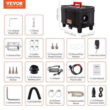 Chauffage Diesel Tout-en-un (chauffage Stationnement) Vevor 8kw 12/24v, Bluetooth, Télécommande, Écran Lcd, Alarme Co 7