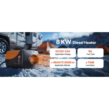 Vevor Parkeerverwarming (dieselkachel) 8kw 12-24v Draagbaar Voor Winter 10l Brandstoftank 9