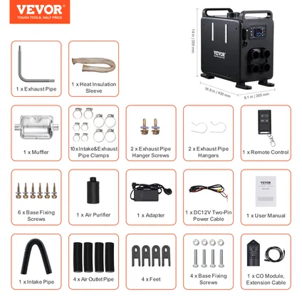 Chauffage Diesel Vertical (chauffage Stationnement) Vevor 8kw 12/24v, Bluetooth, Télécommande, Écran Lcd, Alarme Co 7