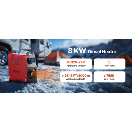 Chauffage Diesel (chauffage Stationnement) Vevor 8kw 12-24v, 0,18-0,36l/h, Télécommande, Interrupteur Lcd 9