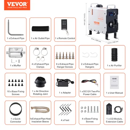 Chauffage Diesel Tout-en-un (chauffage Stationnement) Vevor 2kw 12/24v, Bluetooth, Télécommande, Écran Lcd, Alarme Co 7