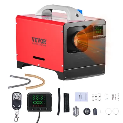 Vevor Parkeerverwarming (dieselkachel) 8kw 12-24v 0.18-0.36l/u, 0-40°c, Afstandsbediening, Zwart Lcd