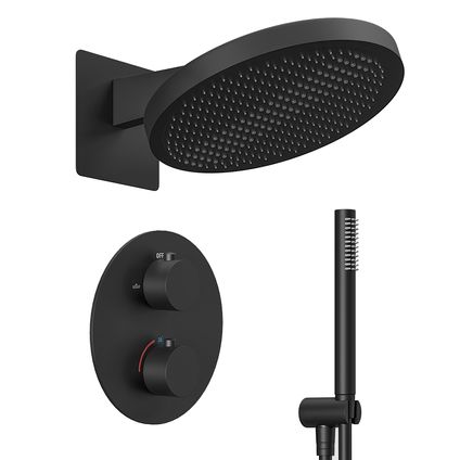 Lomazoo Regendouche Met Thermostaatkraan Zwart - Lunar - Inbouw - Handdouche Staaf - Douchekop 30cm