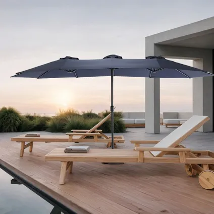 Cipacho - Rechthoekige Parasol - Marineblauw - Staal 12 Baleinen - Zonder Voet - 1 Stuk - 4,5 M 2