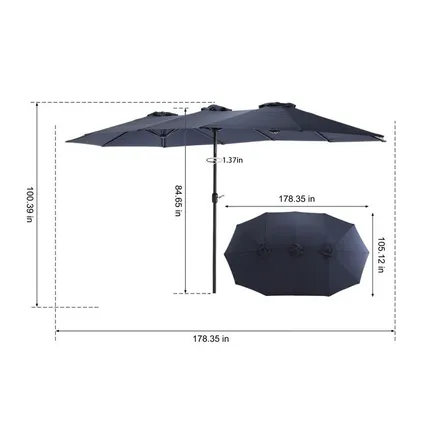Cipacho - Rechthoekige Parasol - Marineblauw - Staal 12 Baleinen - Zonder Voet - 1 Stuk - 4,5 M 4
