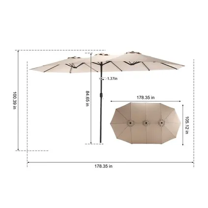Cipacho - Grote Rechthoekige Parasol - Kaki - Staal 12 Baleinen - Zonder Voet - 1 Stuk - 4,5 M 4