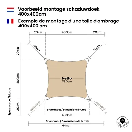 4gardenz Schaduwdoek Waterdoorlatend Vierkant 5x5 Mtr - Zand 4