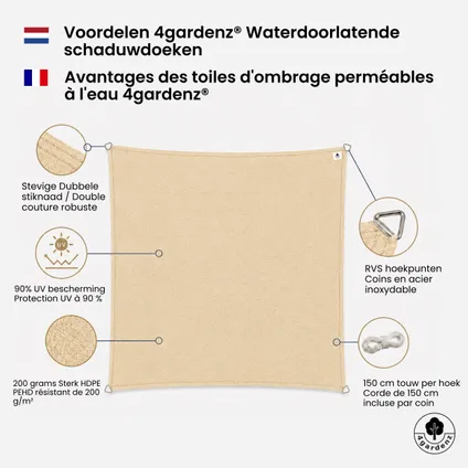 4gardenz Schaduwdoek Waterdoorlatend Vierkant 5x5 Mtr - Zand 7