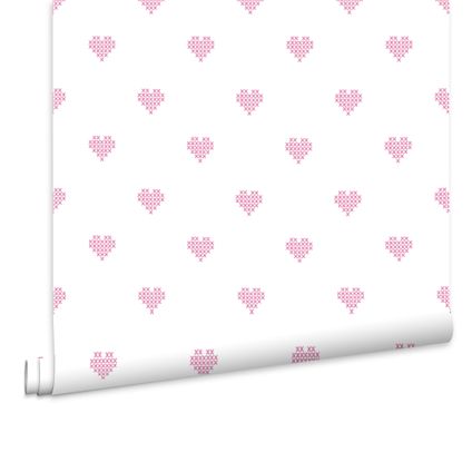Fien En Teun Behang - Hartjes - 10mx53cm - Roze