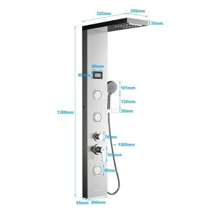 Auralum Max - Douchekolom - Hydromassagedouche Met Lcd- En Led-scherm 4