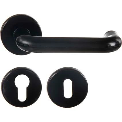 Bertomani deurkruk 9300 met rozetten + sleutelplaten plastiek zwart