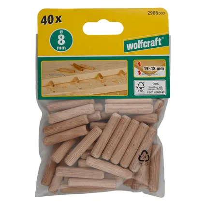 Wolfcraft houten deuvel gegroefd 40x8mm – 40 stuks 4
