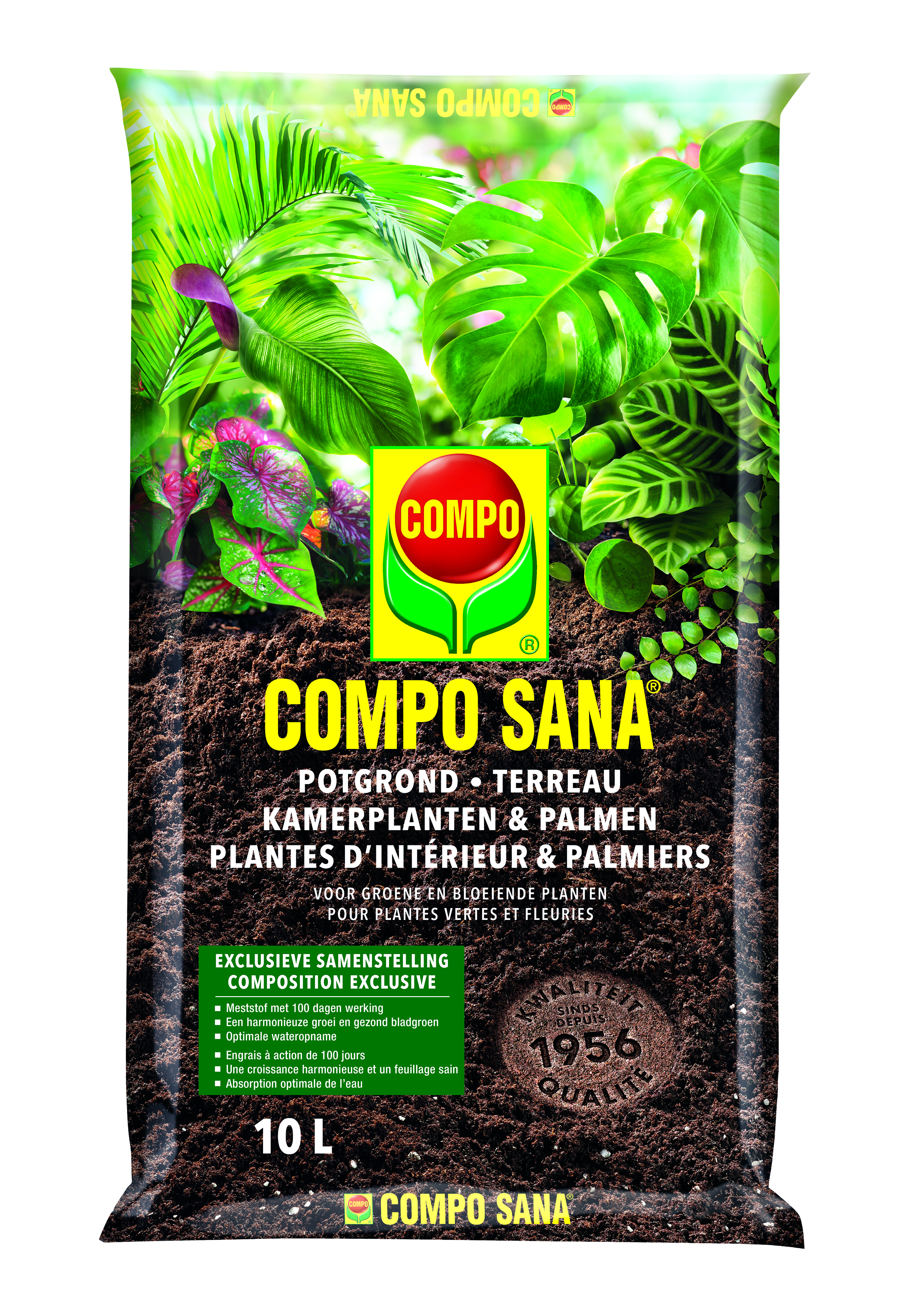 Terreau pour plantes d'intérieur et palmiers Compo Sana 10L