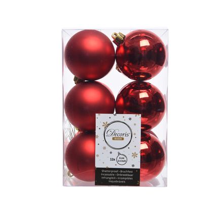Decoris kerstballen kunststof rood 6cm 12 stuks