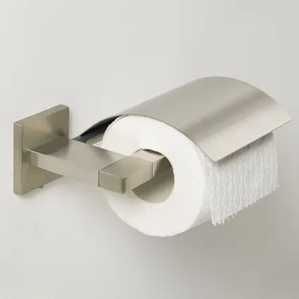 Porte-rouleau de papier toilette avec couvercle Tiger Items acier inoxydable brossé