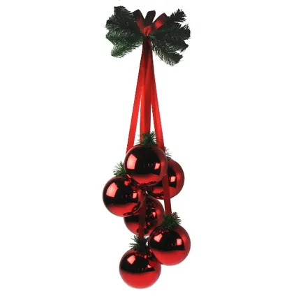 Suspension de Noël 6 boules rouges/branche 10cm 2