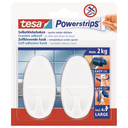 Tesa Powerstrips zelfklevende haak ovaal wit 2kg - 2 stuks