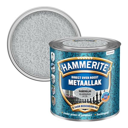 Hammerite metaalverf Hamerslag zilvergrijs H115 250ml