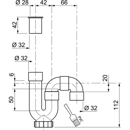 Wirquin sifon voor wastafel PVC 32mm 2