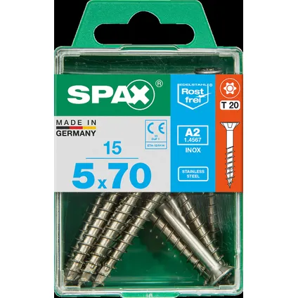 Vis universelle Spax T-Star+ A2 inox 5x70mm 15 pièces 5