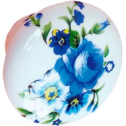 Bouton de porte Linea Bertomani porcelaine fleur bleu 32mm