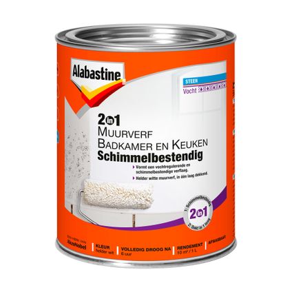 Alabastine muuverf 2in1 badkamer en keuken wit 1l