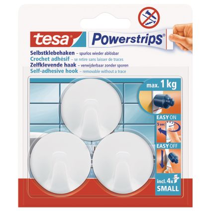 Tesa Powerstrips zelfklevende haak rond wit 1kg - 3 stuks