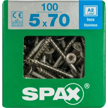 Vis universelle Spax T-Star plus A2 inox 70x5mm 100 pièces