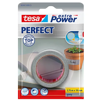 Ruban adhésif Extra Power Tesa 'Perfect' gris 2,75 m x 19 mm