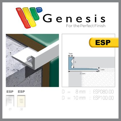 Genesis tegelprofiel PVC vierkant wit 8mm