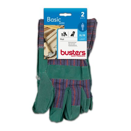 Busters handschoenen vinyl/katoen groen/blauw M10 2 paar