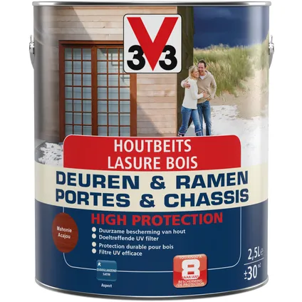 Houtbeits V33 Deuren & Ramen High Protection mahonie zijdeglans 2,5L 3