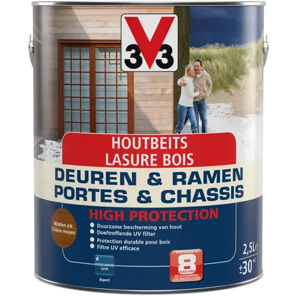 Houtbeits V33 Deuren & Ramen High Protection midden eik zijdeglans 2,5L 3