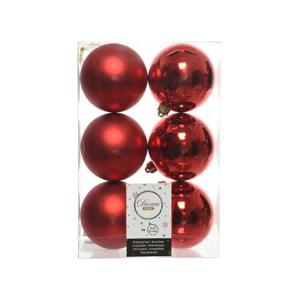 Decoris kerstballen kunststof rood 8 cm 6 stuks