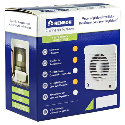 Ventilateur humidité avec minuterie Renson7401H Ø100 blanc 10