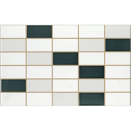 Wandtegel Mosaico - Keramiek- Wit/Antraciet - 25x40cm - Pakketinhoud 1m²