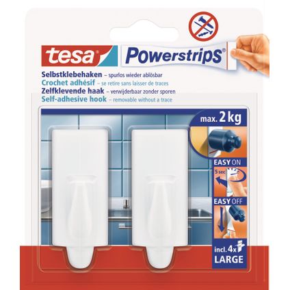 Tesa Powerstrips zelfklevende haak wit 2kg - 2 stuks