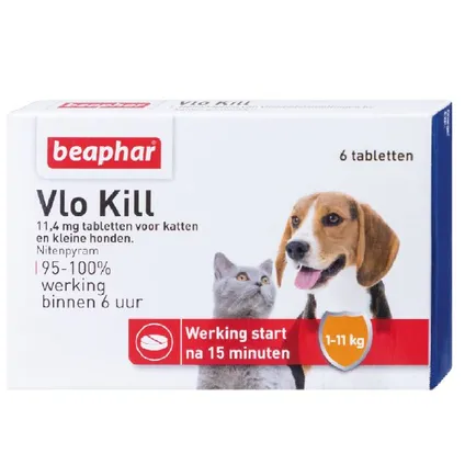 Beaphar vlokill+ hond/kat tot 11kg 6tabl