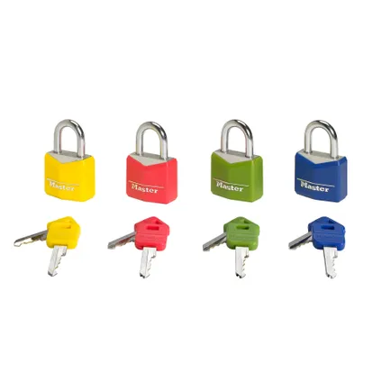 Master Lock sleutelhangslot 9121EURTCOL aluminium blauw, groen, rood, geel 20mm 2 st.