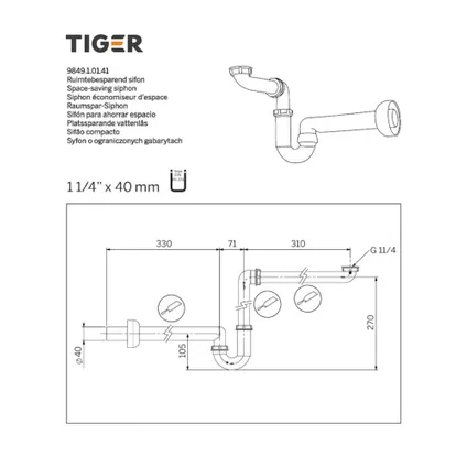 Tiger sifon ruimtebesparend 5/4'' Ø40mm wit 2