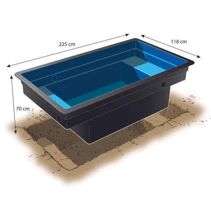 QUADRA C2 - bassin préformé Ubbink - HDPE - profondeur max 70 cm - volume d'eau 1500 l - H70 x 118 x 225 cm 3