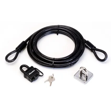 Master Lock kabel + lussen 4,5mx10 mm zwart + hangslot
