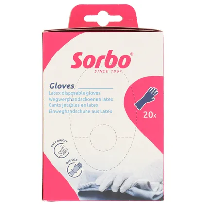 Sorbo wegwerphandschoenen latex -20 stuks