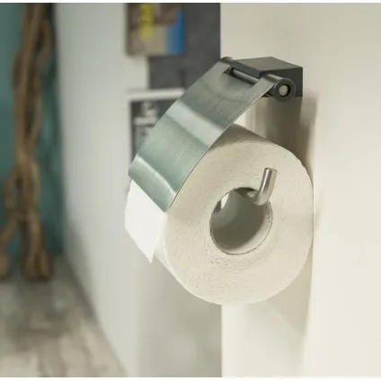 Porte-rouleau de papier toilette avec couvercle Tiger Cliqit acier inoxydable brossé/gris foncé 2