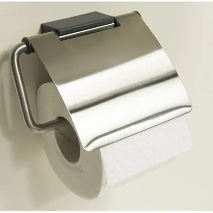 Porte-rouleau de papier toilette avec couvercle Tiger Cliqit acier inoxydable brossé/gris foncé 3