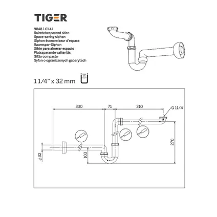 Tiger sifon ruimtebesparend 5/4'' Ø32mm wit 2