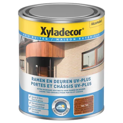Xyladecor decoratieve houtbeits Ramen & Deuren UV-Plus teak zijdeglans 750ml 2