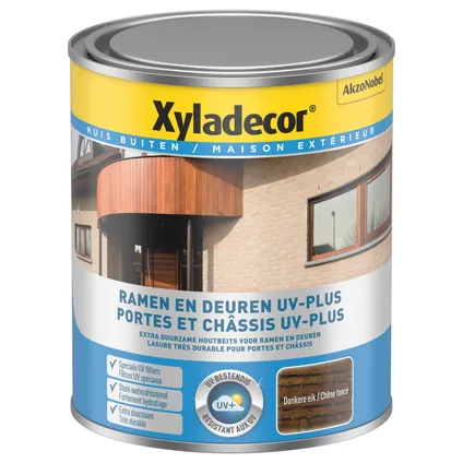 Xyladecor decoratieve houtbeits Ramen & Deuren UV-Plus donkere eik zijdeglans 750ml 2