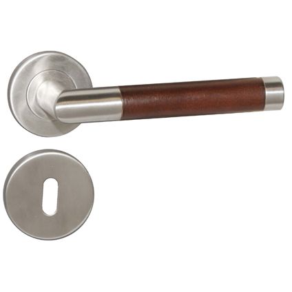 Linea Bertomani deurklinken met rozetten en sleutelplaten inox/donker hout -2 stuks