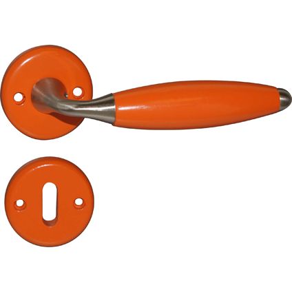 Linea Bertomani deurklinken met rozetten en sleutelplaten zamack vernikkeld/oranje -2 stuks
